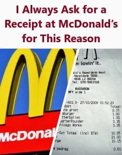 Just found out from a former McDonald’s employee that you should always ask for a receipt when you order. check comment !‪