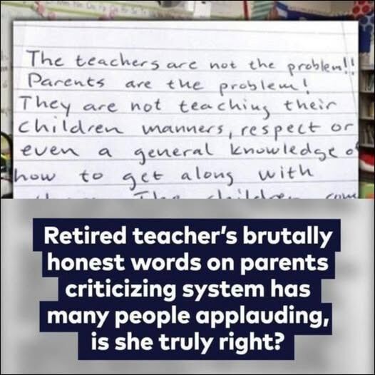 Retired teacher’s brutally honest words to parents goes viral Check comments👇