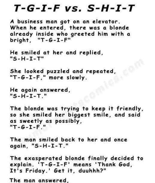 Man’s Unexpected Replv to “T-G-I-F” Leaves Blonde Speechless! 🤣 Wait Till You Hear His Excuse! 😂 Check the first comment 👇🏼👇🏼